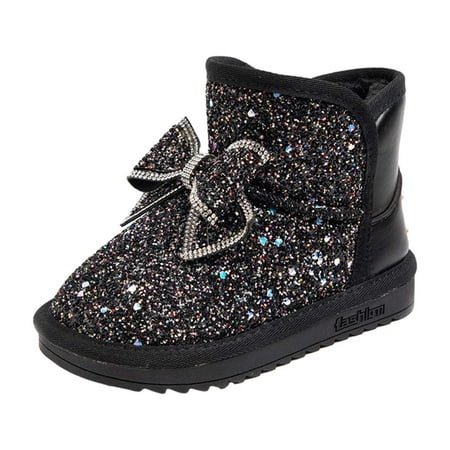 

eileial Toddler Boots Girl s Rhinestone Round Toe Knee High Low Heel Boot Black 28