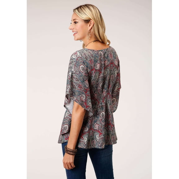 Roper Western Shirt Womens S/S Paisley M Sage 03-051-0590-7033 GR
