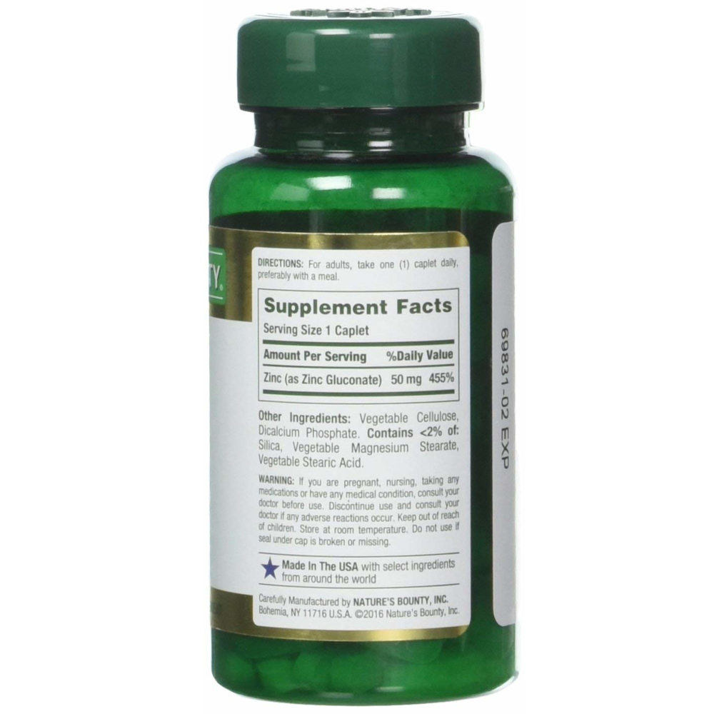 Nature's Bounty Zinc 50 mg Caplets 100 Count - 3 Pack