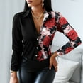 thumbnail image 2 of Babysbule Shirts for Women Long Sleeve Shirts For Women Button Down V-Neck Floral Graphic Contrast Color Novelty Fall Blouses, 2 of 7