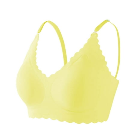 SMihono Cute Scalloped Bras for Women No Underwire Seamless Comfort Bralettes for Women with Support Everyday Plunge Bra Yellow M