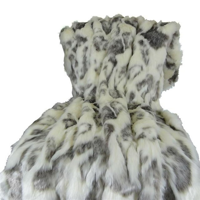 Plutus PB16428-8090-TC 80x 90 in. Full Size Rabbit Fur Handmade Throw - Ivory & Gray