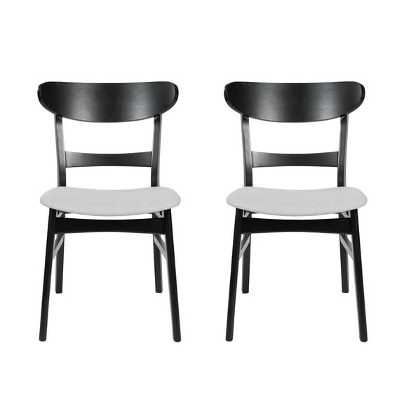 GDF Studio Isador Mid Century Modern Fabric Upholstered Wood Dining Chairs, Set of 2, Light Beige and Matte Black