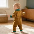 thumbnail image 6 of 6-12 Months Infant Long Sleeve Rompers,Color Block Polo Sleeve Baby Jumpsuit with Pocket,Soft Warm Fall Winter Unisex Onesie for Infant Boys Girls 3 6 9 12 18 Months,Brown, 6 of 9