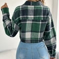 thumbnail image 4 of Stichou Flannels for Women Cropped Shacket Jacket Fashion Plaid Button Down Shirt 2025 Fall Coat Tops Green M, 4 of 4