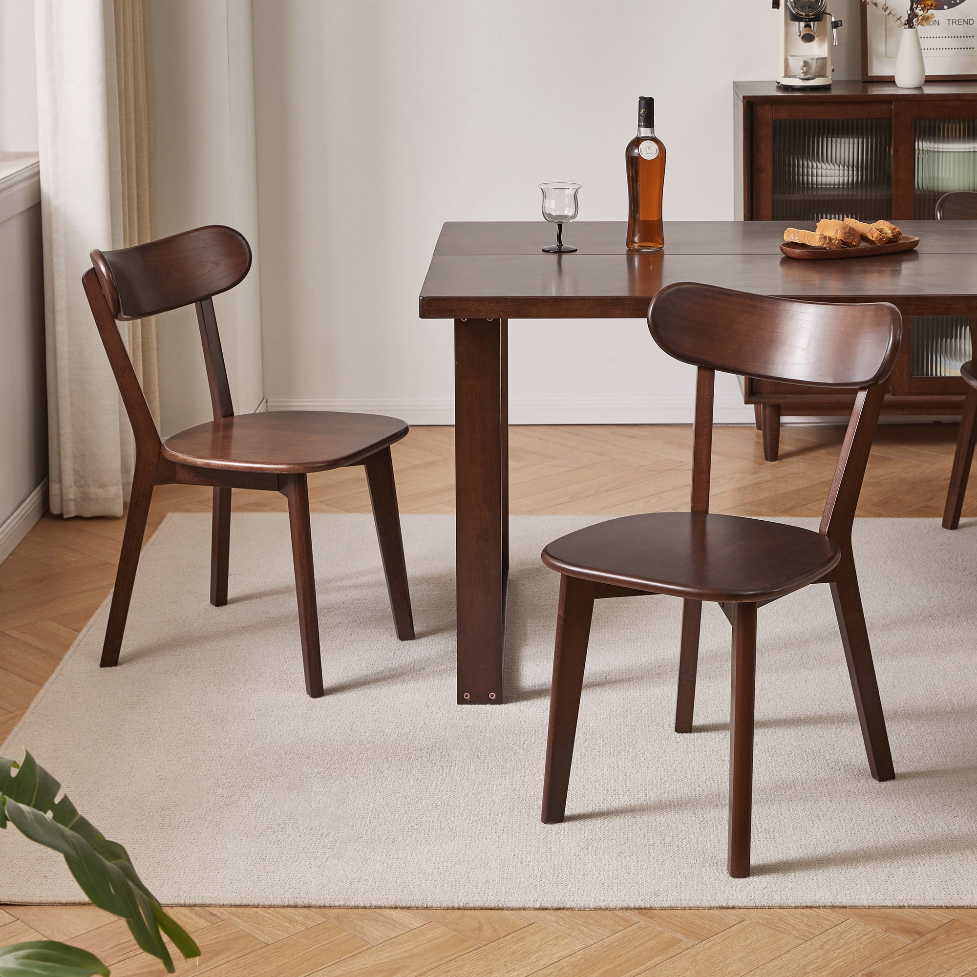Set of 2 Dining chair wooden Premium grade rubber wood natural wood made in Southeast Asia 100% solid wood chair table chair wooden living room chair simple and natural 46*37*76 cm