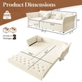 thumbnail image 4 of FFH 74.4" Sofa Bed Queen Pull Out, Convertible Sleeper Sofa with Flower Tufted Design, Velvet 3 Seater Couch for Living Room, Beige, 4 of 14