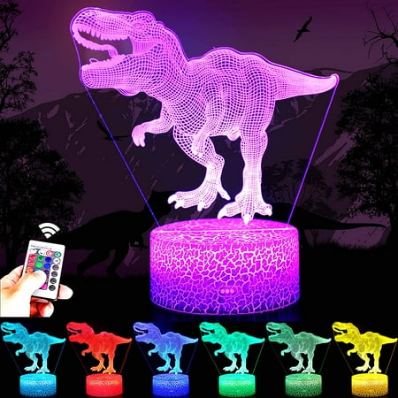 

Dosaele Dinosaur Toys 3D Night Lamp with Three Patterns & Remote Control & Smart Touch+16 Colors Changing Dimmable Brithday Gifts Boys Girls Dinosaur Fans for Kids Birthday Gifts
