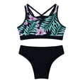 thumbnail image 6 of TiaoBug Kids Girl 3 Piece Rash Guard Swimsuits Set Floral Long Sleeve Shirt Cami Crop Top and Brief Beach Swimwear Zipper Black 14, 6 of 7