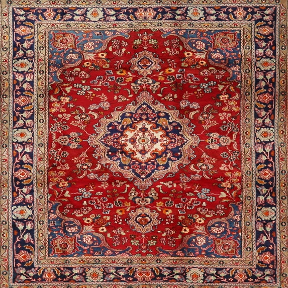 Ahgly Company Indoor Square Traditional Orange Salmon Pink Persian Area Rugs, 6' Square