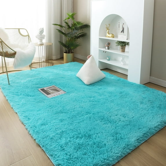 LELINTA Super Soft Fluffy Floor Rug Washable Shag Rug Shaggy Area Rug Bedroom Dining Room Anti-skid Carpet Yoga Mat Child Play Mat Contemporary Luxury Rug, 23.6'' x 47.2'', Blue