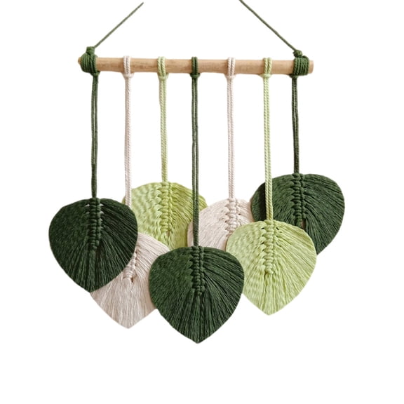 Wall Hanging Nursery Decor Leaves Woven Tapestry Feather Handmade Yarn Tassels Boho Wall Decor for Bedroom Living Room Apartment Home Backdrop (Green)