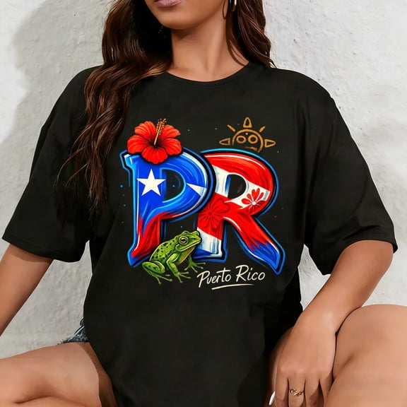 100% Cotton Unisex Puerto Rico PR Hibiscus Coqui Frog Rican Heritage Culture T-Shirt