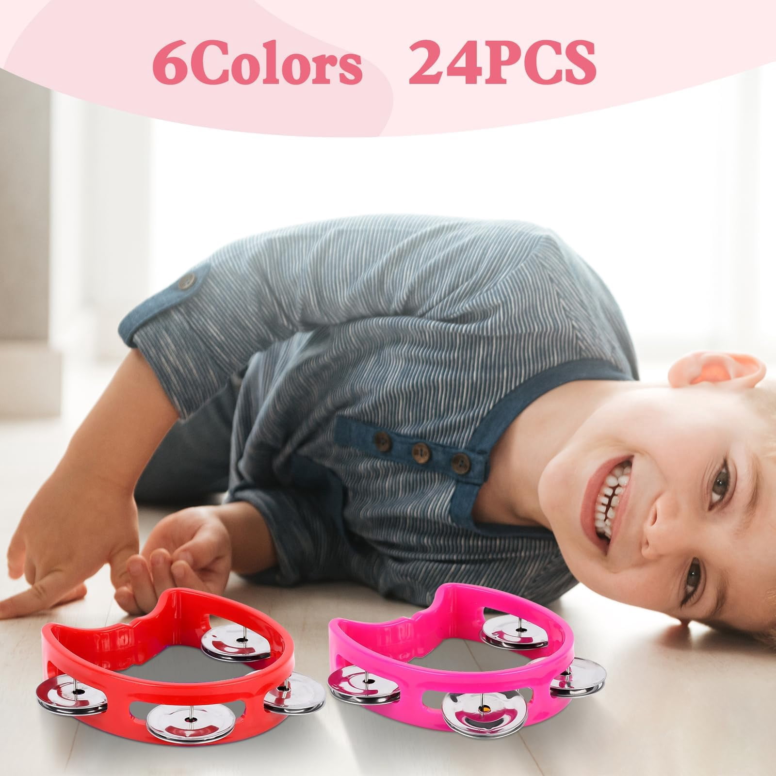 24 Pcs Multicolored Tambourines For Kids - 4 Bells Handheld Musical Instruments And Noise Makers Perfect School Supplies Church Kindergarten Weddings Christmas Parties Group Performances