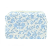 Unique Bargains 1 Pc Floral Quilting Makeup Bag Blue White