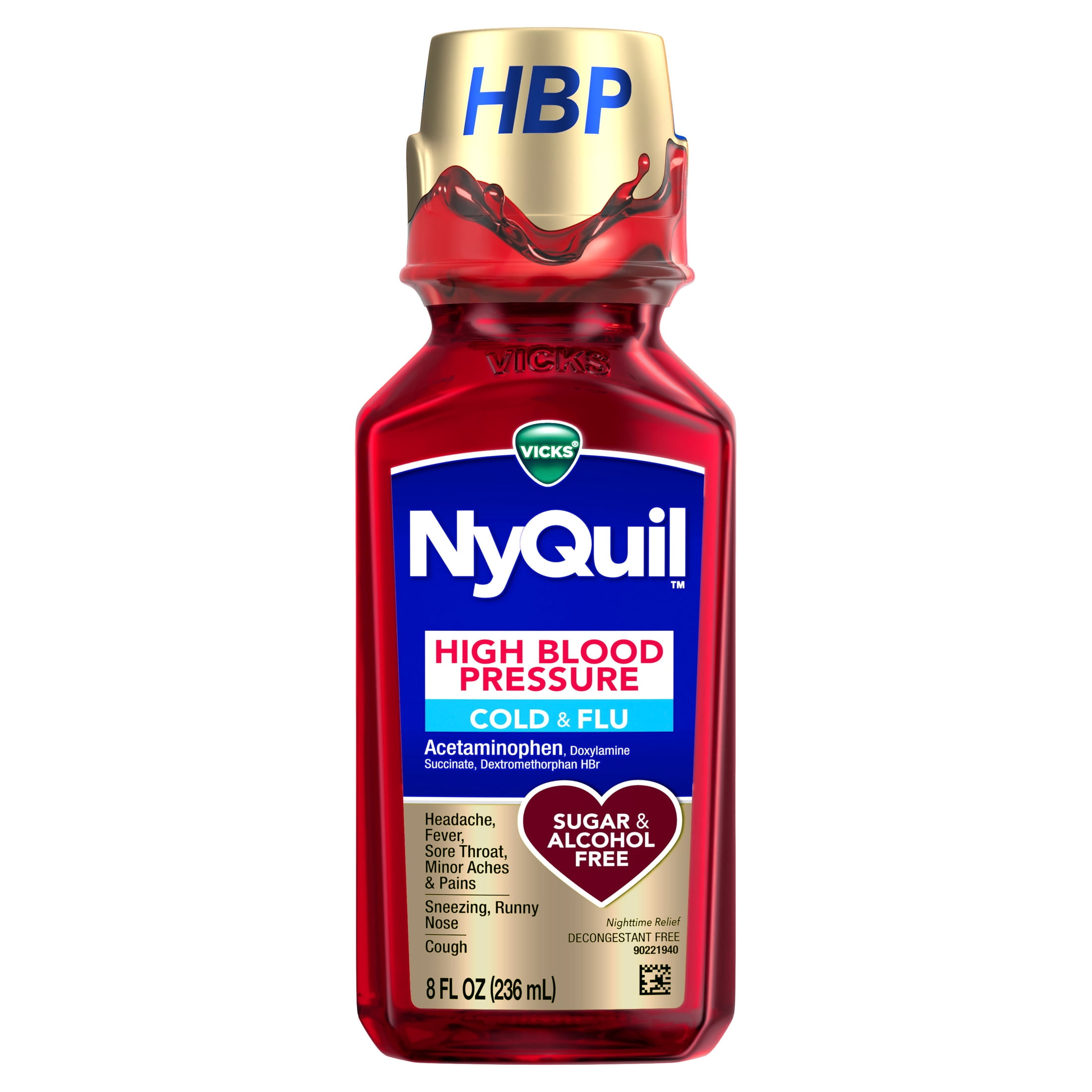Vicks NyQuil High Blood Pressure Cold & Flu, Liquid Medicine, 8 fl oz