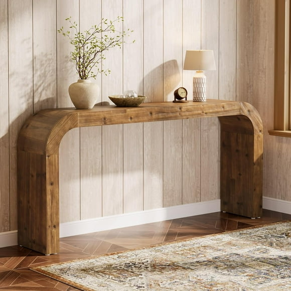 TRIBEWOOD 70.87-Inch Solid Wood Console Table, Farmhouse Sofa Table with Waterfall Curved Corners for Hallway, Living Room, Behind Couch, Entryway