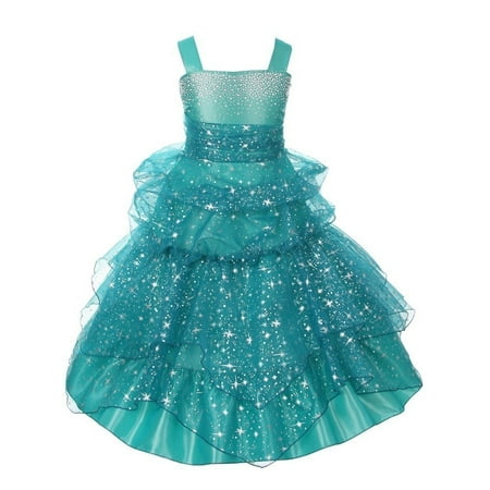 Little Girls Jade Rhinestone Star Organza Pick Up Flower Girl Dress 2T-6