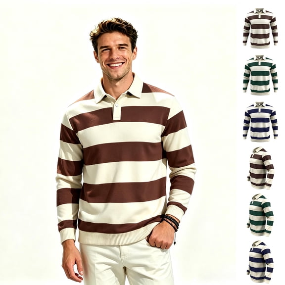 ClodeEU Men’s Long Sleeve Polos Casual Sweatshirts Tops, Striped Fashion Long Sleeve Pullover Tops, Big and Tall, Size S-3XL