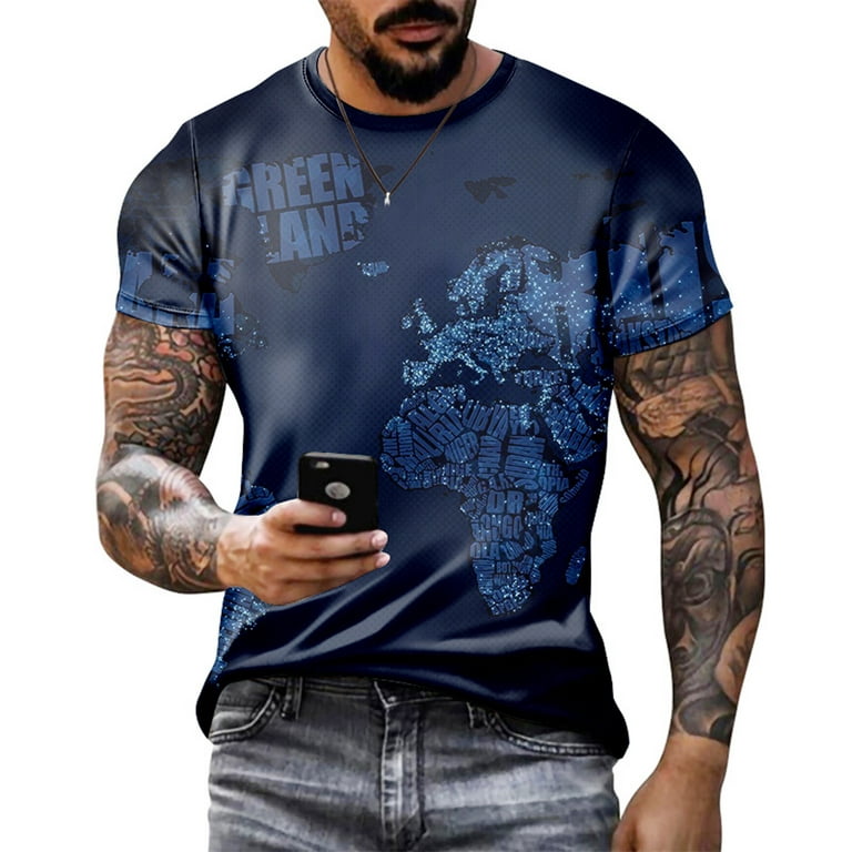 Ayolanni Men Short Sleeve O-Neck Printed Color Fashion Casual T-Shirt Tops  Blouse
