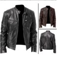 thumbnail image 4 of Chamarra De cuero genial para hombre Vintage De Motocicleta abrigo Manga larga otoño invierno cuello club chamarra Bomberpangjing, 4 of 4