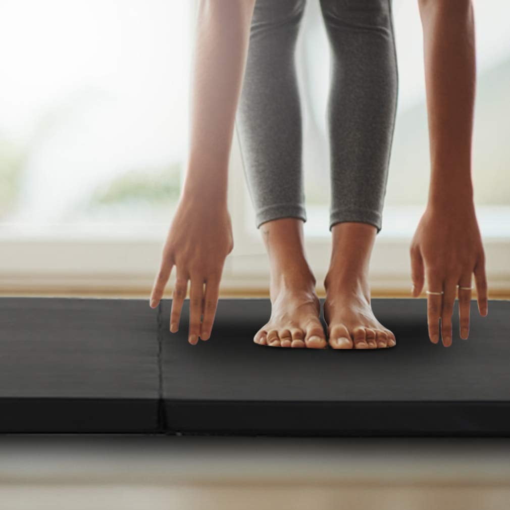 PayLessHere Foldable Gymnastics Mat 4'x10' PU Leather Tumbling Yoga Mat for Home Outdoor，Black