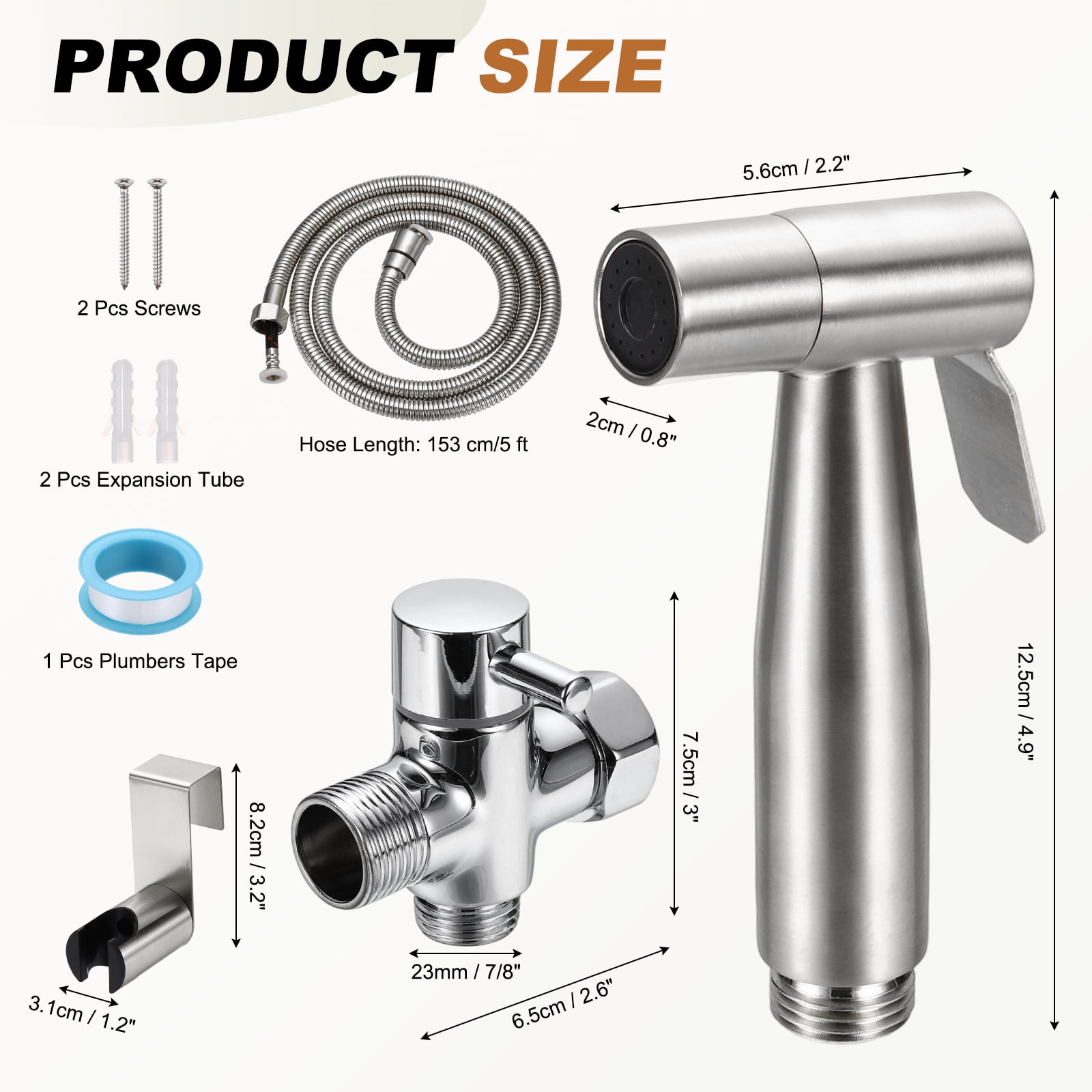 Uxcell Handheld Toilet Bidet Sprayer, 304 Stainless Steel Toilet Sprayer with Bidet Hose, No-drill Adjustable Jet Water Pressure Control for Women Wash Diapers Washing, Brushed Silver