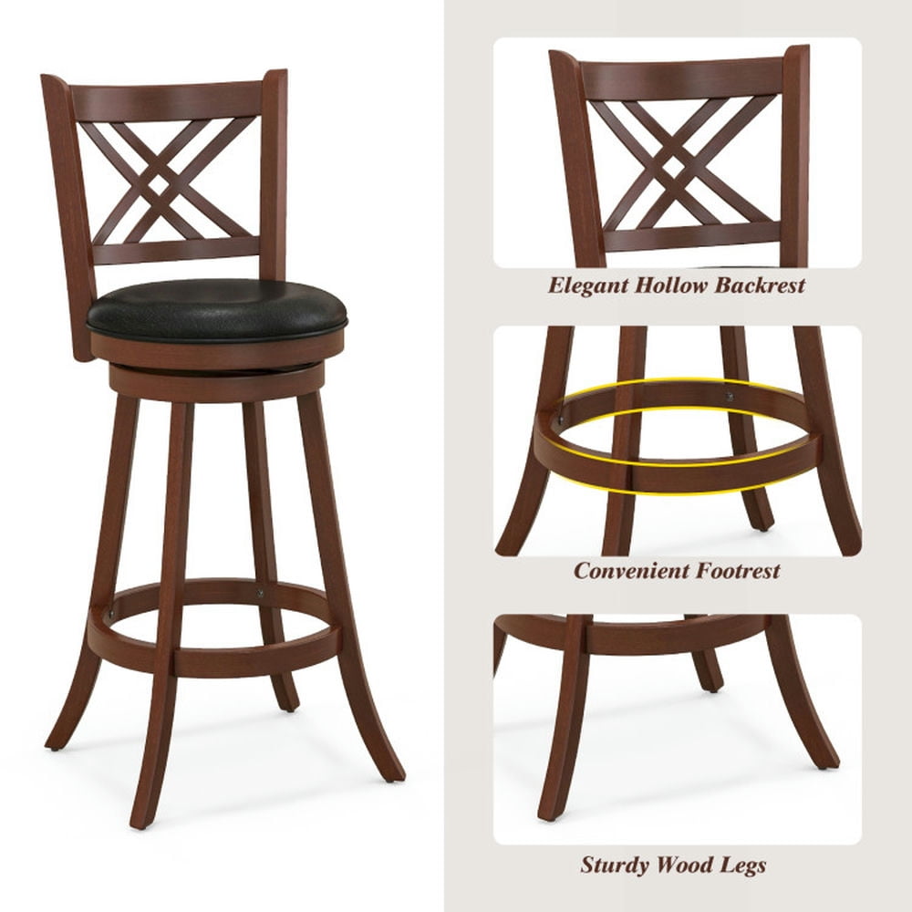 Demi Bonn 29" Set of 2 360° Swivel Upholstered Barstools with Back and Footrest, Modern Kitchen Dining Chair, Brown