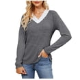 thumbnail image 2 of Ndbuld Womens Tops Long Sleeve T-shirt, Women'S Button Long Sleeve T Shirt Round Neck Casual Tunic Top,Women's Long sleeve T-shirt Dark Gray S, 2 of 5