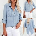 thumbnail image 5 of Danhjin Women's Button Down Denim Shirt Collared Casual Long Sleeve Shirts Tops on Clearance, 5 of 6