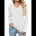 thumbnail image 2 of Camisetas de Mujer con Cuello en V, Larga, Informales, Básicas, Lisas y Suaves XL, 2 of 10