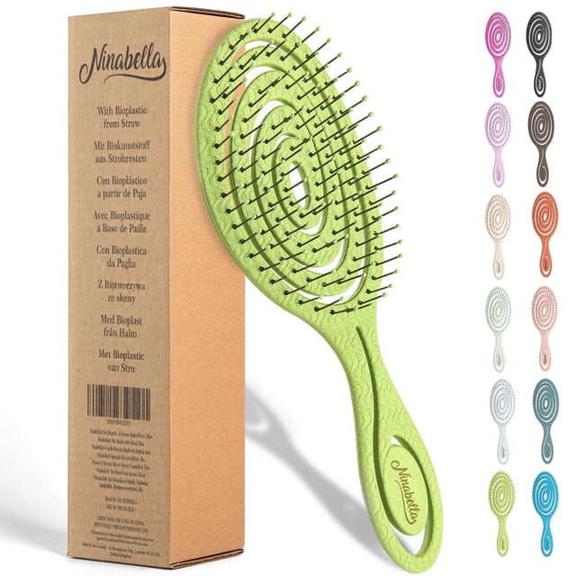 Ninabella Cepillo para desenredar el cabello para mujeres y hombres - No tira - Cepillos alisadores para cabello liso y rizado - Cepillo desenredante en espiral único - Verde lima