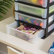 IRIS Medium 4-Drawer Compact Desktop Organizer, Stacking Desktop Unit, Black-Clear, Set of 2