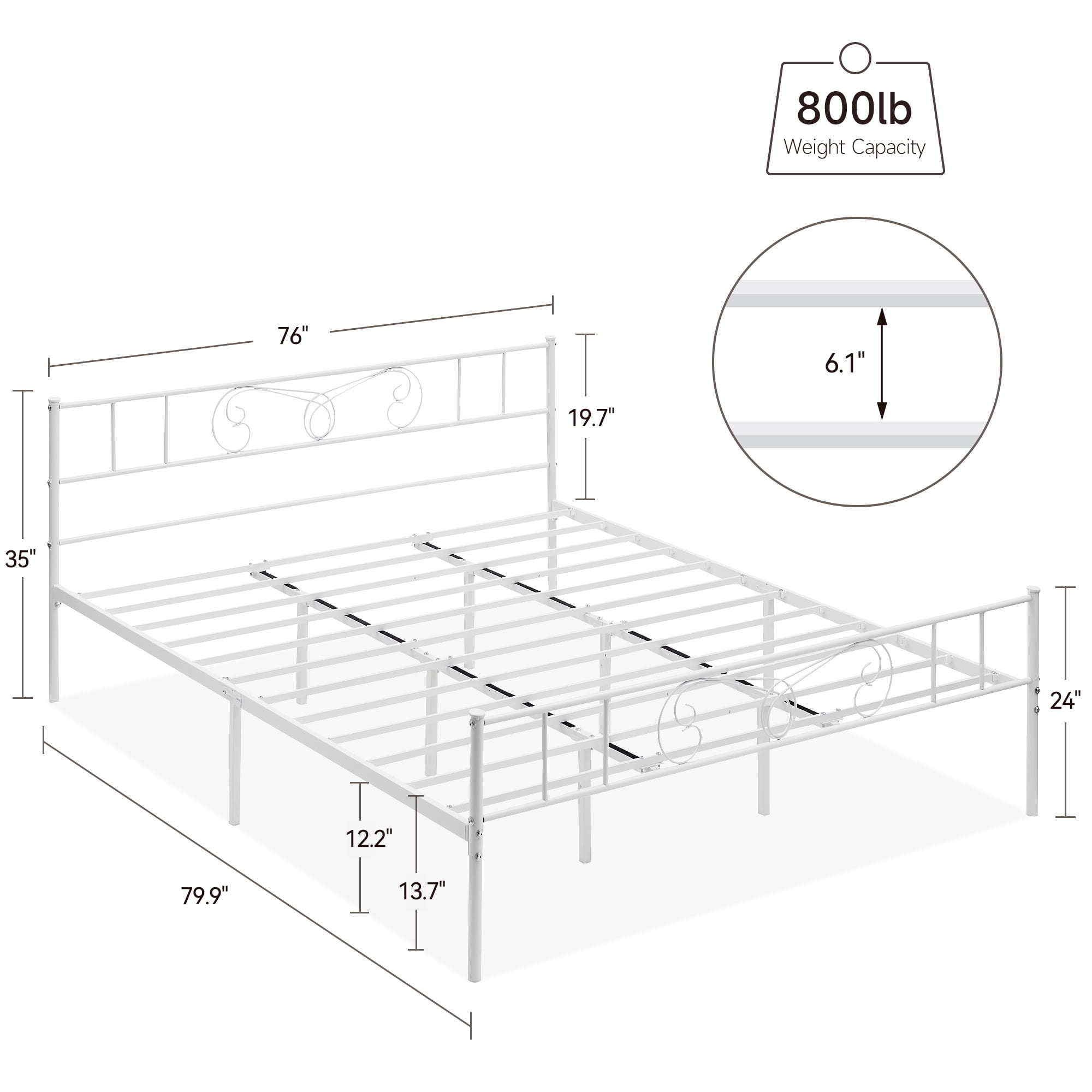 King Size Bed Frame with Headboard and Footboard,Bed Frame King Size,Metal Bed Mattress Foundation,Under Bed Storage,No Box Spring Needed