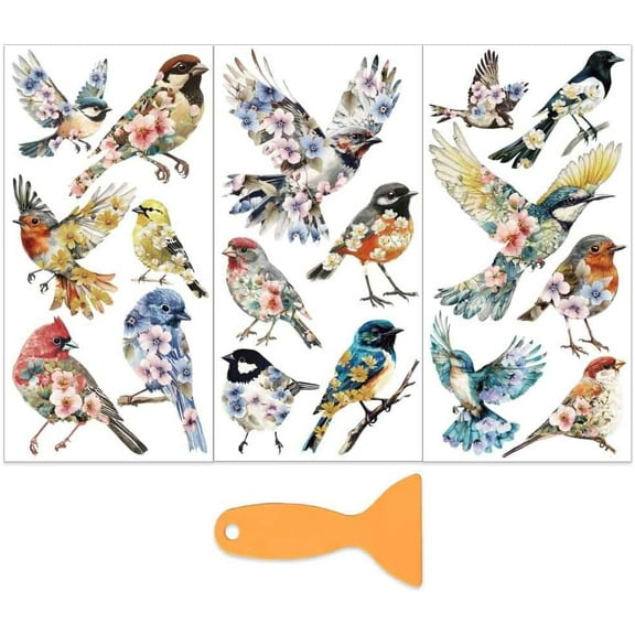 3pcs/Set Flowers Birds Rub on Transfers for Furniture and Crafts 6x12 Inch Animals Theme Furniture Transfer Sticker Decals Transfer Stickers Rub on Decals for Wood Scrapbook Home Decoration