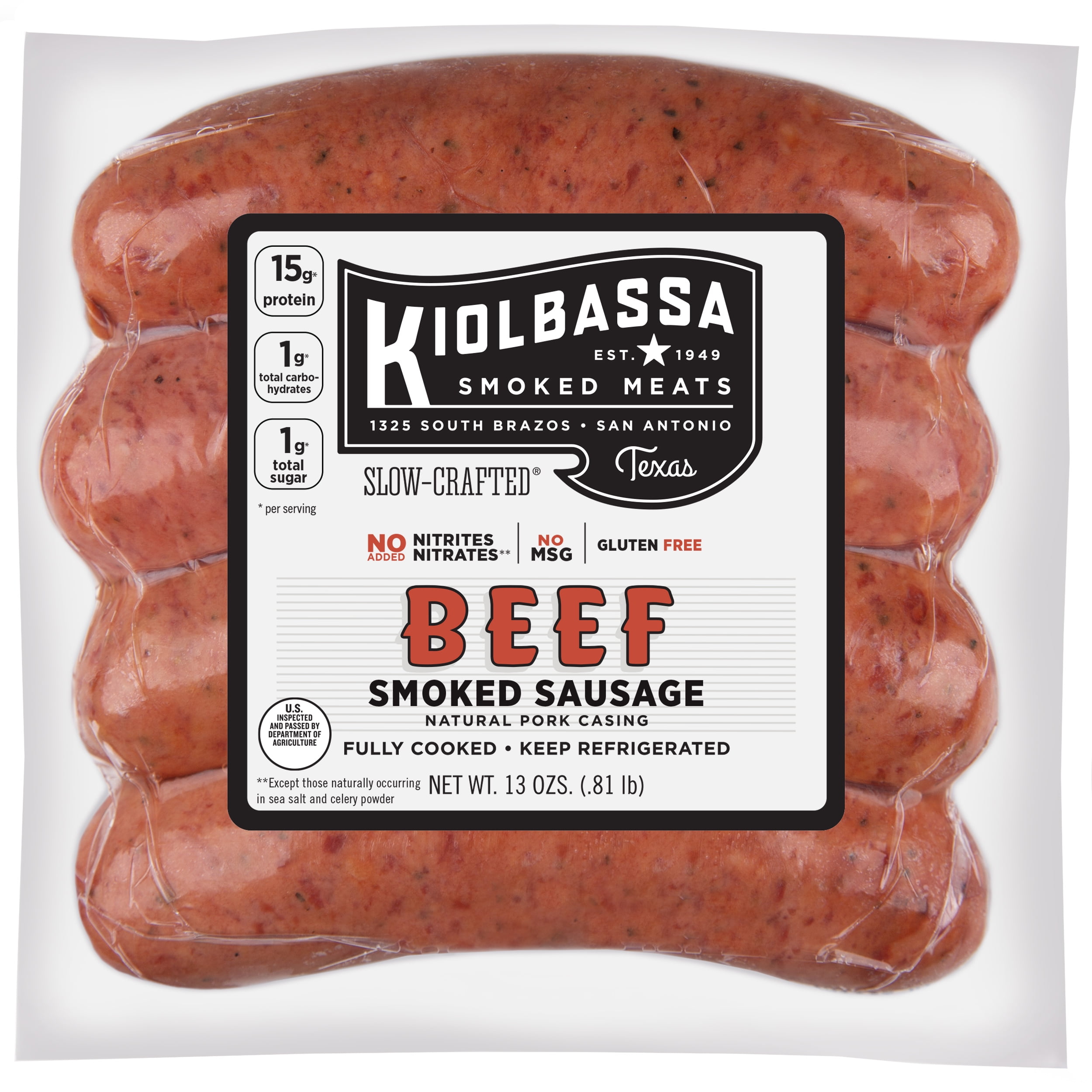 Kiolbassa Natural Beef Smoked Sausage, 13 Oz. - Walmart.com - Walmart.com