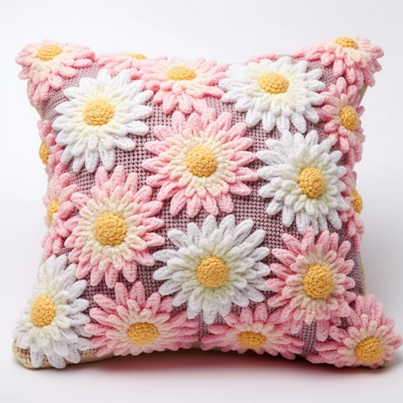 Daisy Latch Hook kits Pillow Cover Printed Canvas DIY Cushion Crochet Yarn Needlework Hook Latch Kit Embroidery Pillowcase Rug Home Sofa Christmas Decoration 43x43cm