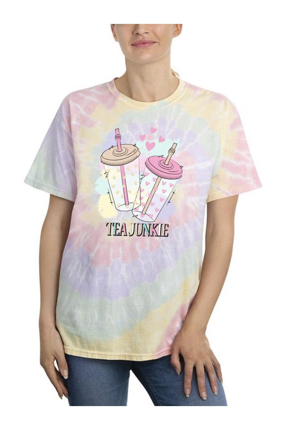 Tea Junkie Cute Tumbler Art Tie Dye Spiral Women -Image by Shutterstock, Female Small