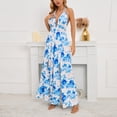 thumbnail image 6 of Itsame Women Summer Dress Printed V-neck Thin Dress Blue Size 2XL, 6 of 7