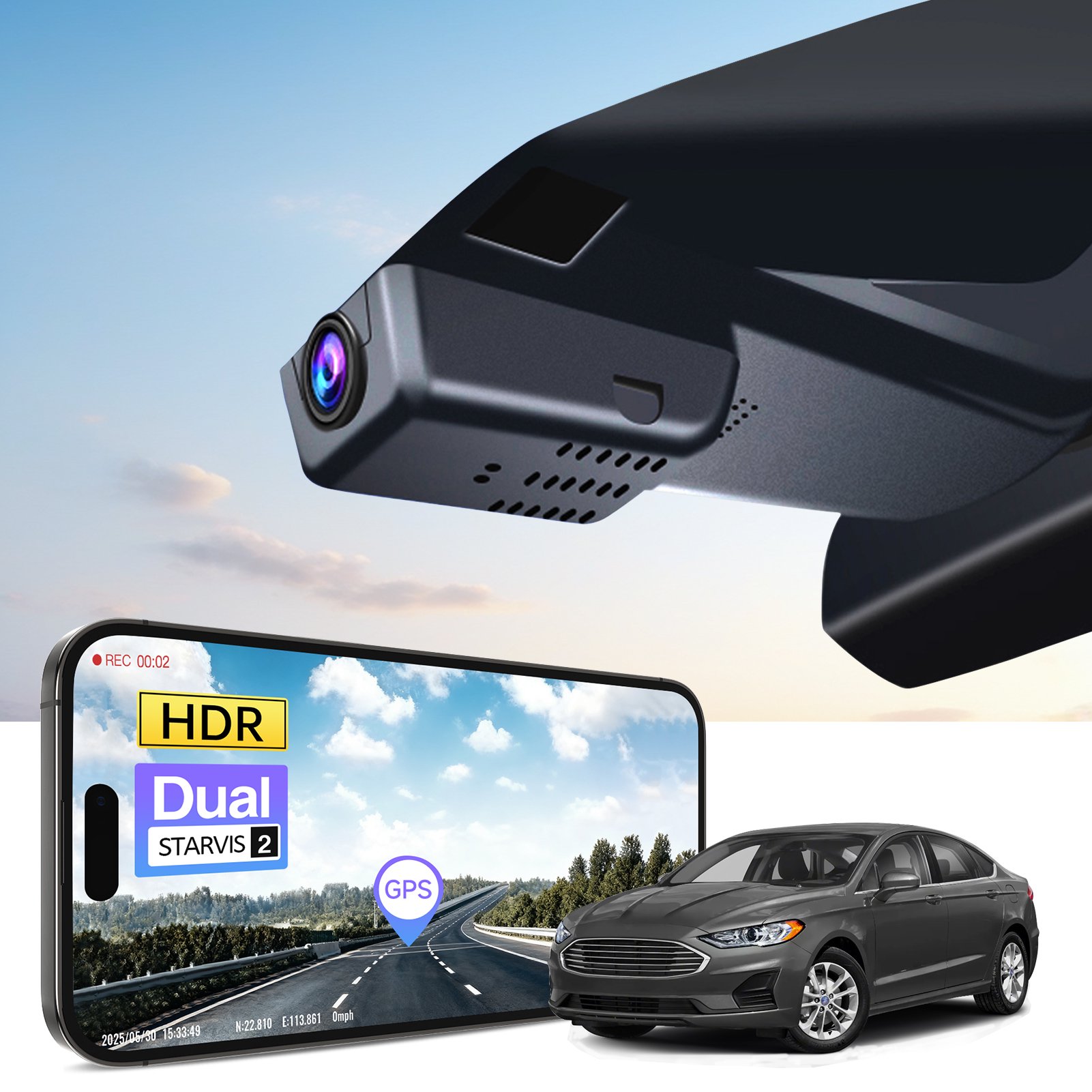 Mangoal 4K HDR Dash Cam STARVIS 2 IMX678 Fit for Ford Fusion 2013-2020 Gen2, S SE SEL Titanium Accessories, OEM Style, 5G WiFi & APP, GPS, 64GB Card