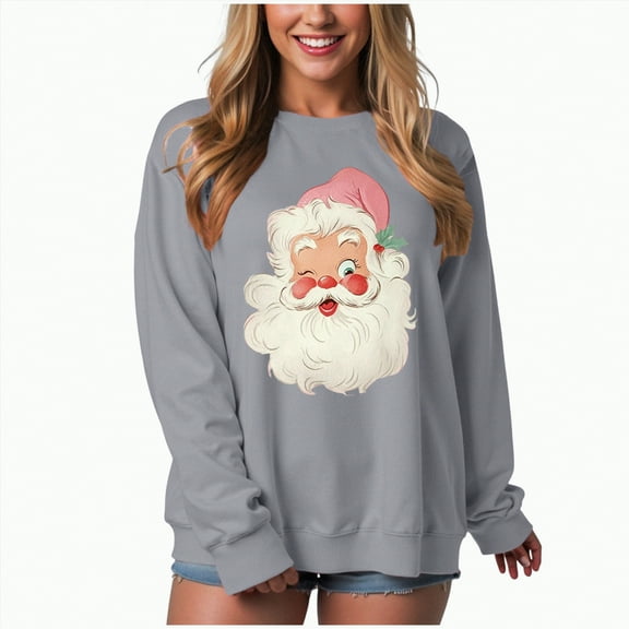 UngA Christmas Sweatshirts for Women Funny Christmas Graphic Crewneck Shirts Xmas Long Sleeve Sweaters Holiday Pullover Women Sweatshirt (Grey,L)
