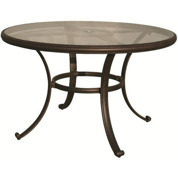 Patio Round Dining Table With Glass Top, 48 Round Glass Top Outdoor Table