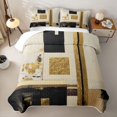 thumbnail image 2 of Castle Fairy Mid Century Gold Square Relief Twin Quilt Set 2 Pieces,Abstract Textured Brush Splash Twin Coverlet Set,Black Cream,1 Bedspread and 1 Pillowcase, 2 of 7