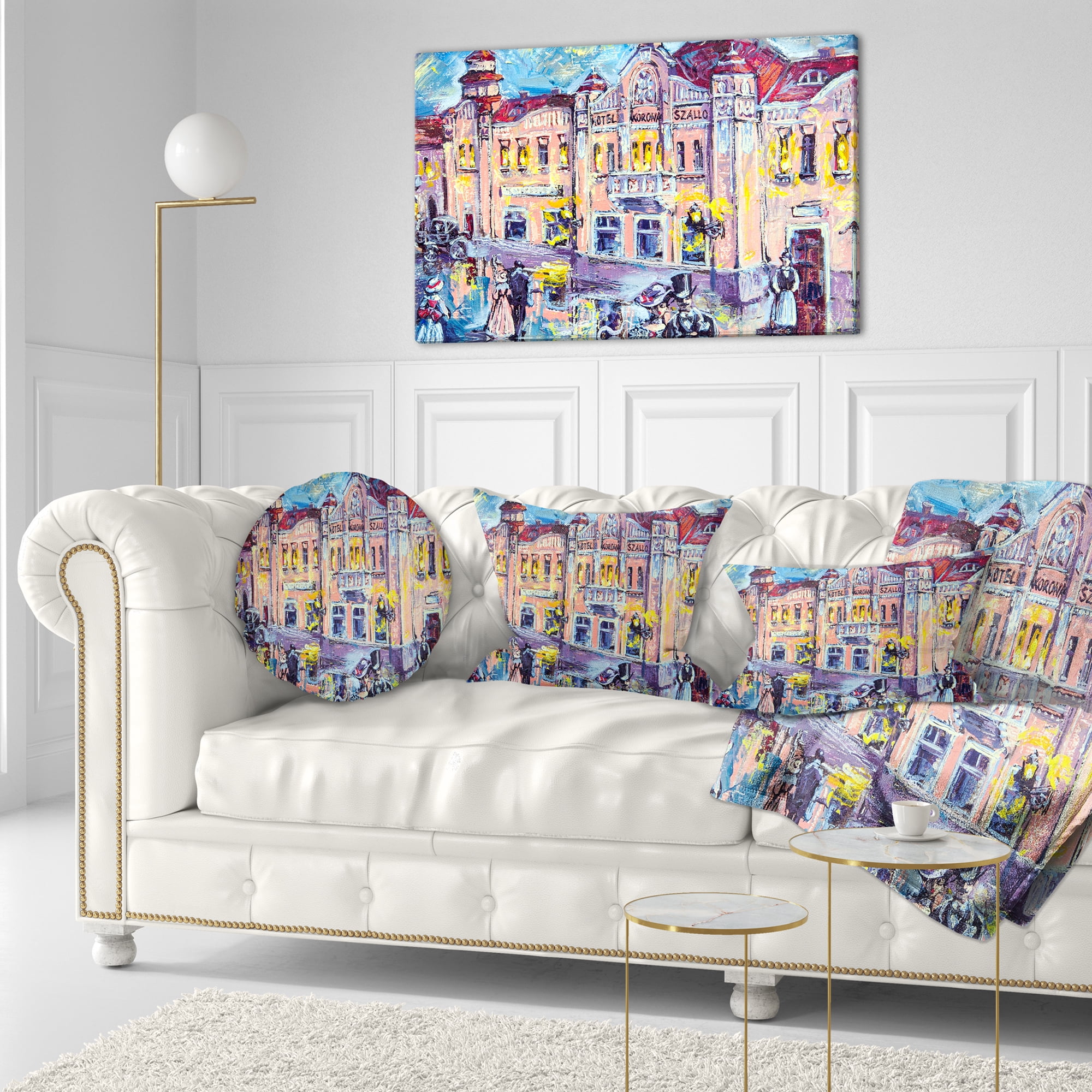Designart City at Night with People - Cityscape Throw Pillow - 12x20