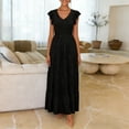 thumbnail image 3 of BUIGTTKLOP Dresses for Women Ruffle Cap Sleeve Maxi Dresses Full Length V Neck Smocked Summer Beach Sundress, 3 of 6