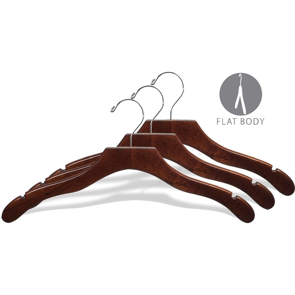 International Innovations Walnut Finish Wavy Suit Hanger with Chrome Hardware (Case of 25)
