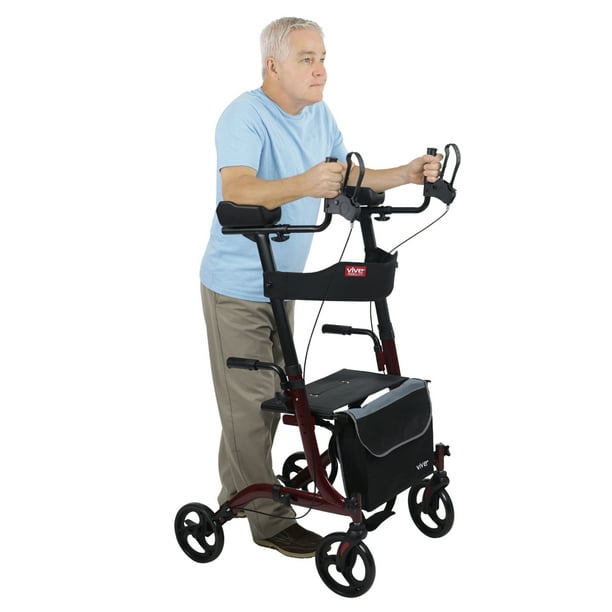 Vive Mobility Upright Walker with Seat, Standing Rollator, Foldable