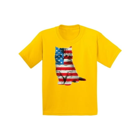 4th Of July Furniture Sale Awkward Styles Youth USA Flag Cat Graphic Youth Kids T-shirt Tops Cute 4th of July Gift American Flag ()