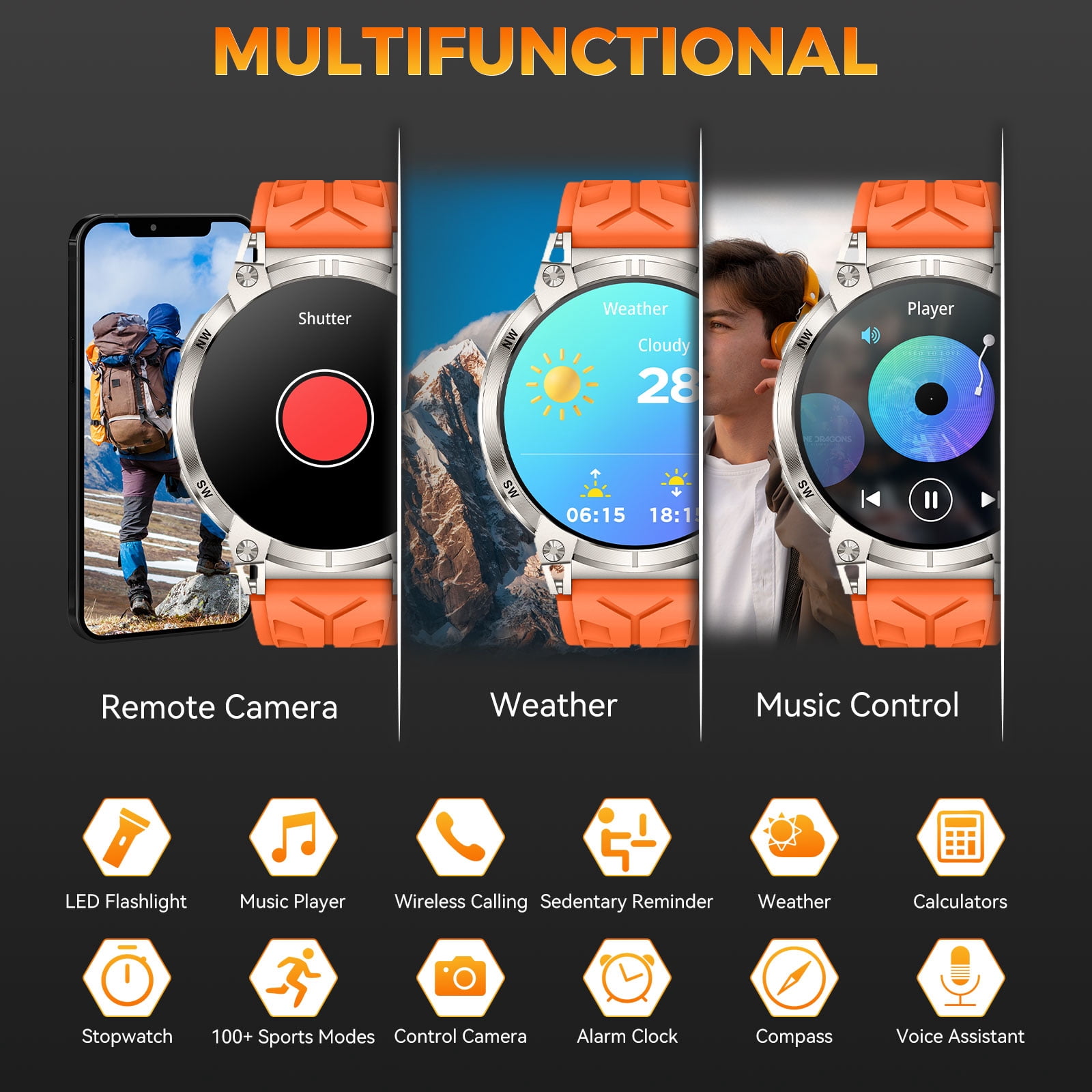 XAXRE KC89 Smart Watch for Men(Answer/Dial Calls)with LED Flashlight 760mAh Battery 100+ Sports Modes Sport Watch 1.85” HD Smartwatches for iOS Android, 1pc