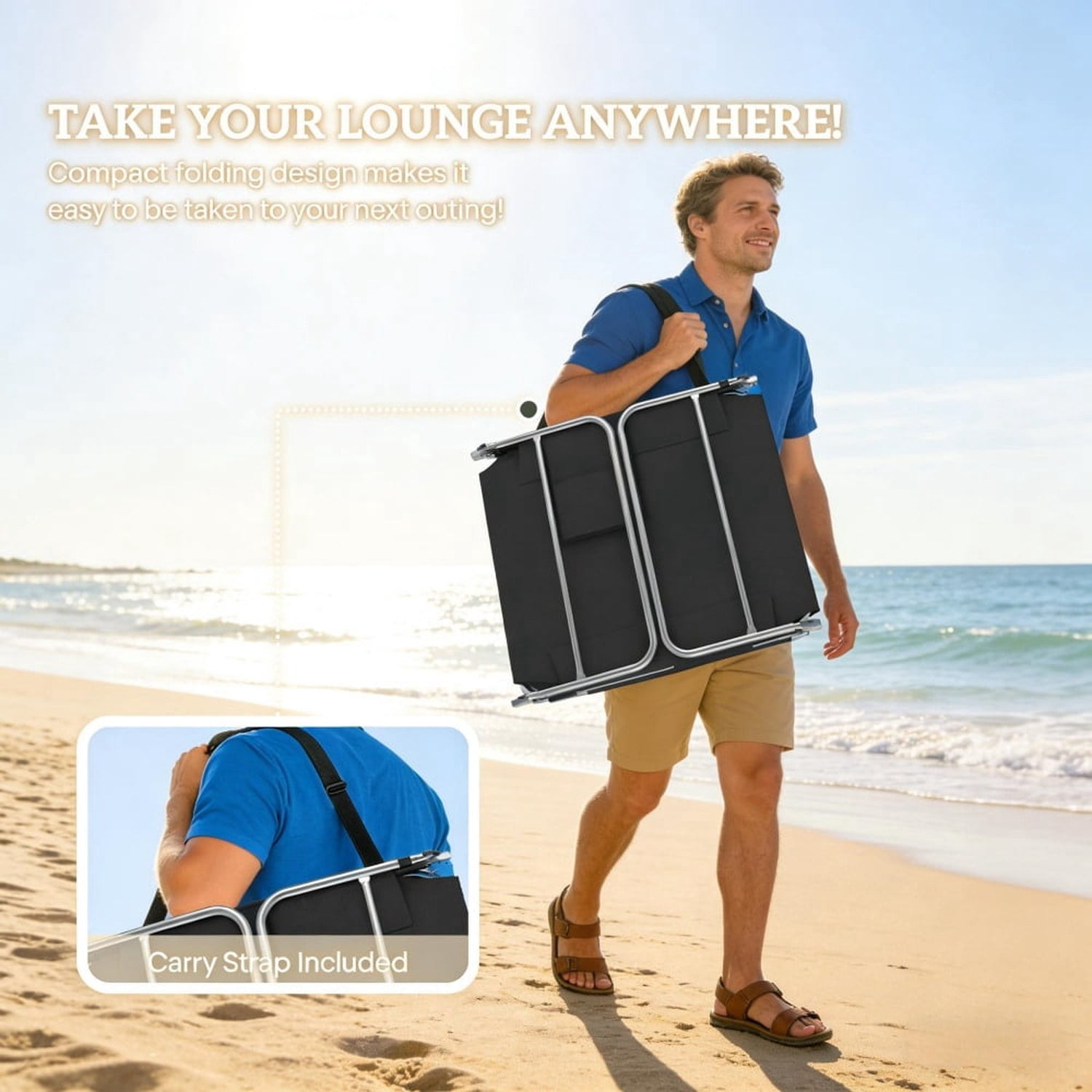 2-Pack Outdoor Folding Sun Lounger Set 5-Position Adjustable Backrest Face Cavity & Arm Slots Side Pocket Carry Strap Weather-Resistant Oxford Fabric for Beach Pool Patio